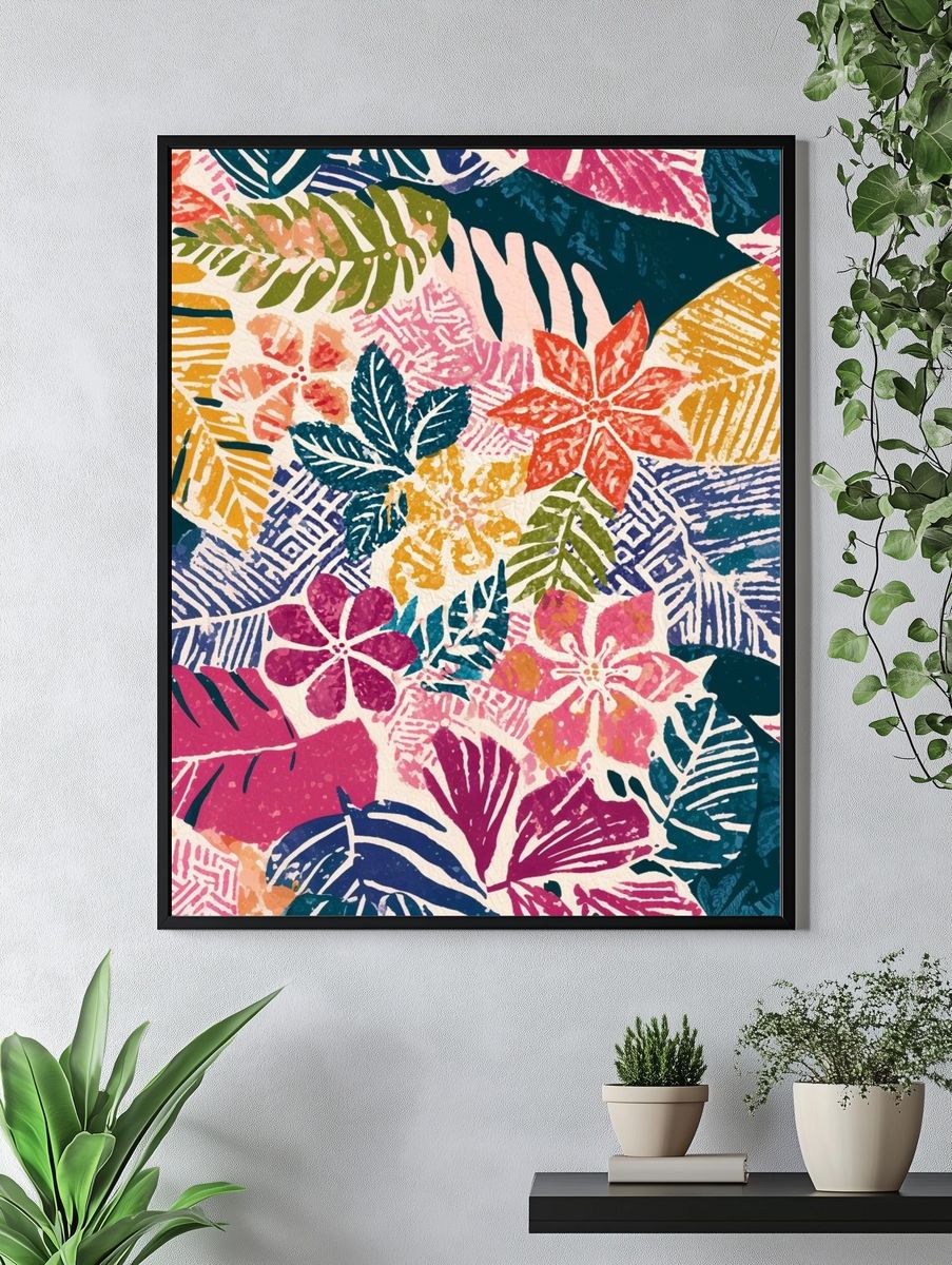 Tropical Leaf Collage Print. — room view 4