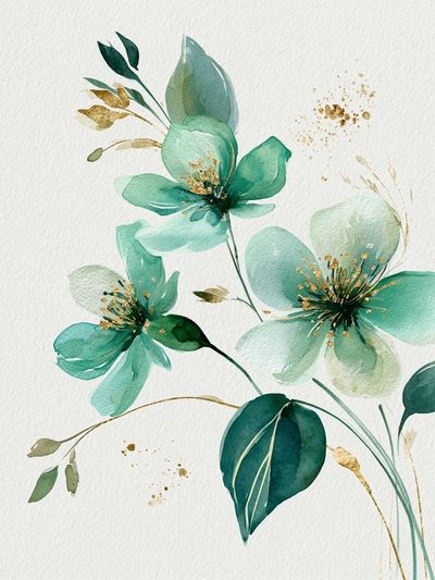 Teal Floral Watercolor Poster.