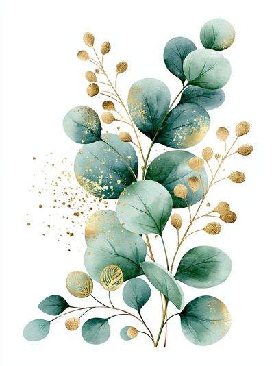 Eucalyptus Gold Leaf Botanical Print. poster