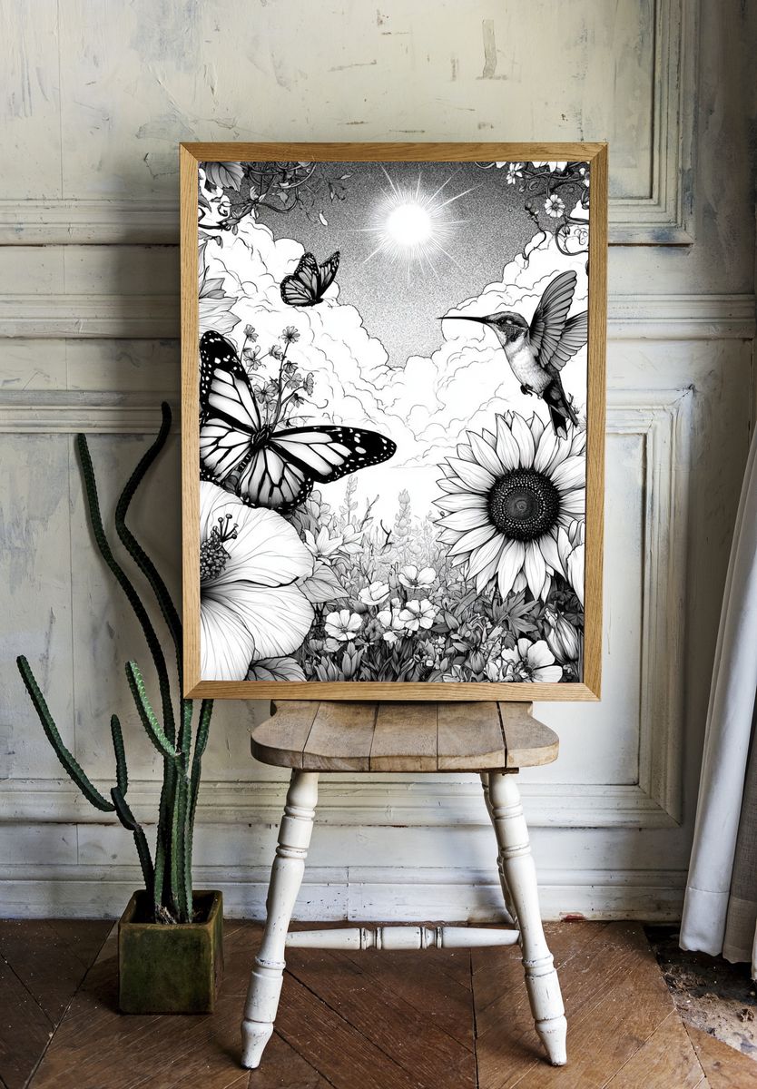 Butterflies and Blooms Botanical Print. — room view 1