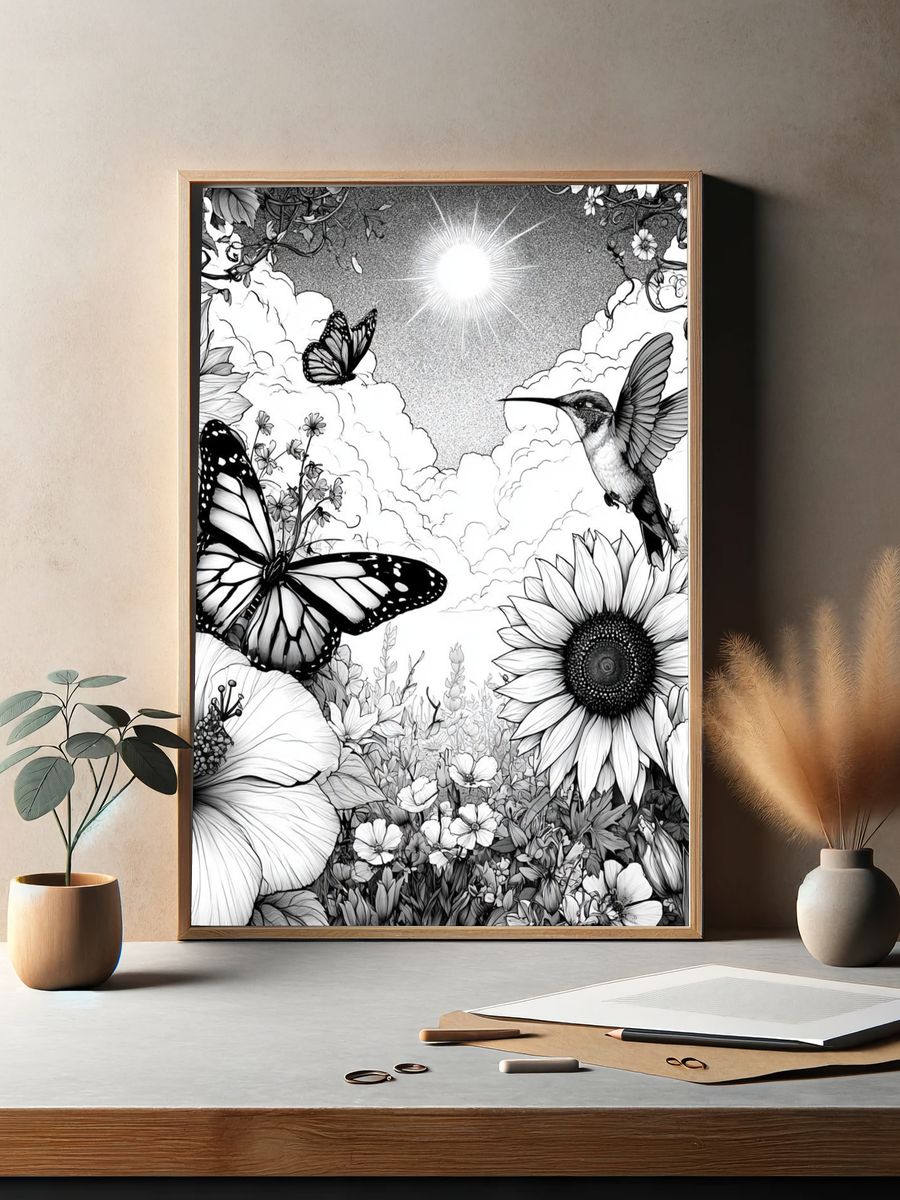 Butterflies and Blooms Botanical Print. — room view 2