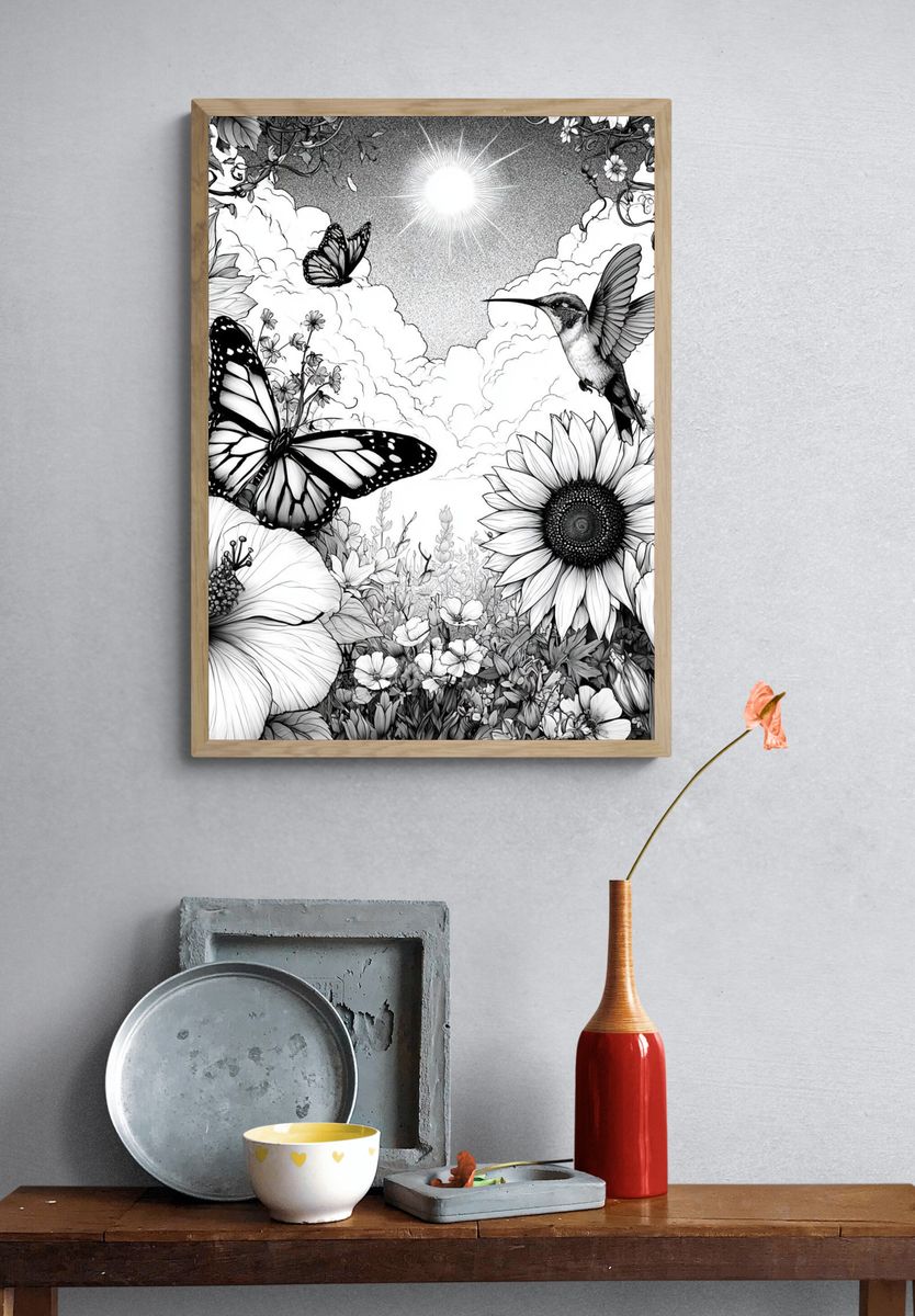 Butterflies and Blooms Botanical Print. — room view 3