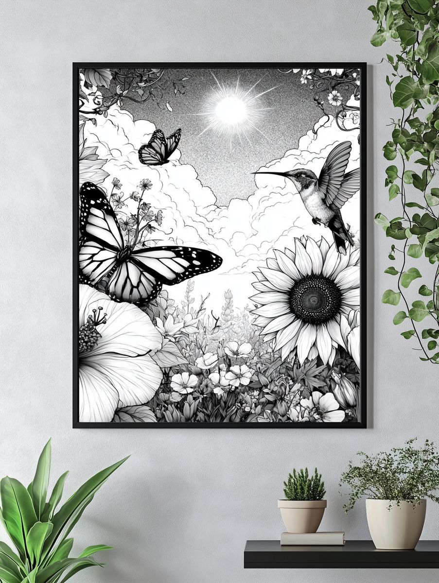 Butterflies and Blooms Botanical Print. — room view 4