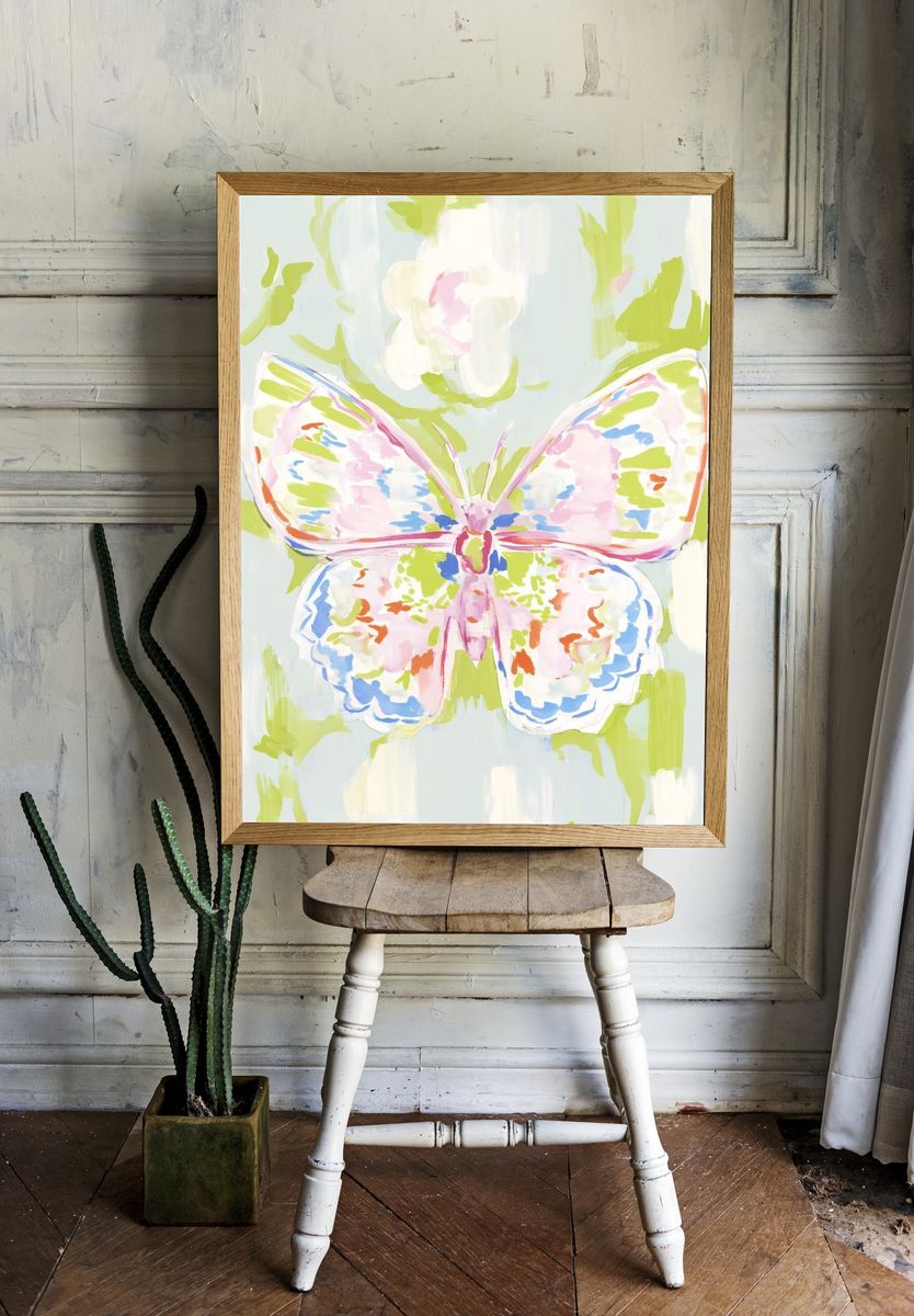 Pastel Butterfly Watercolor Print. — room view 1