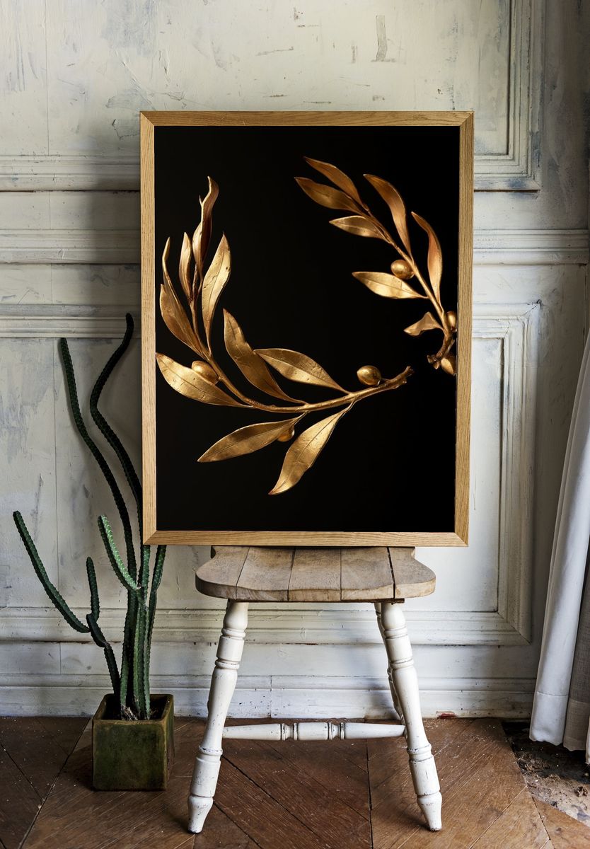 Golden Olive Wreath Print. — room view 1