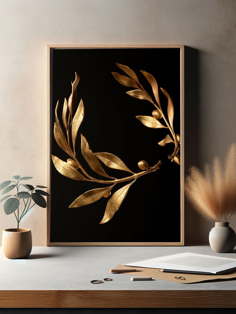Golden Olive Wreath Print. — room view 2