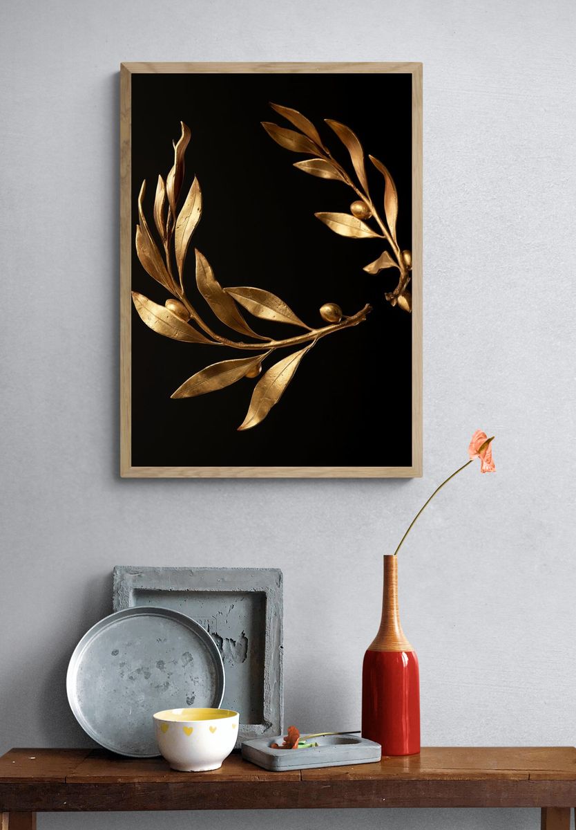 Golden Olive Wreath Print. — room view 3