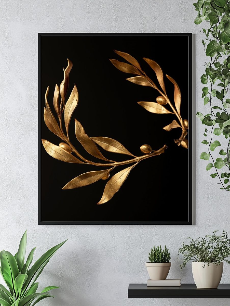 Golden Olive Wreath Print. — room view 4