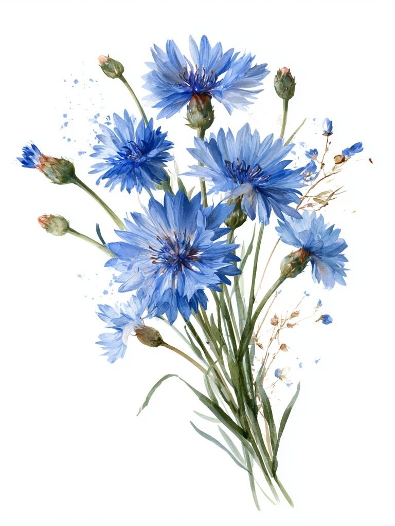 Blue Cornflower Bouquet Print. poster detail