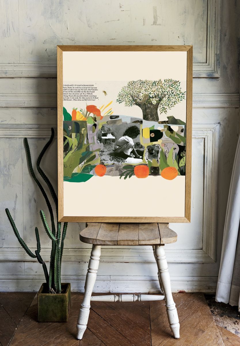 Botanical Collage Illustration Poster. — room view 1
