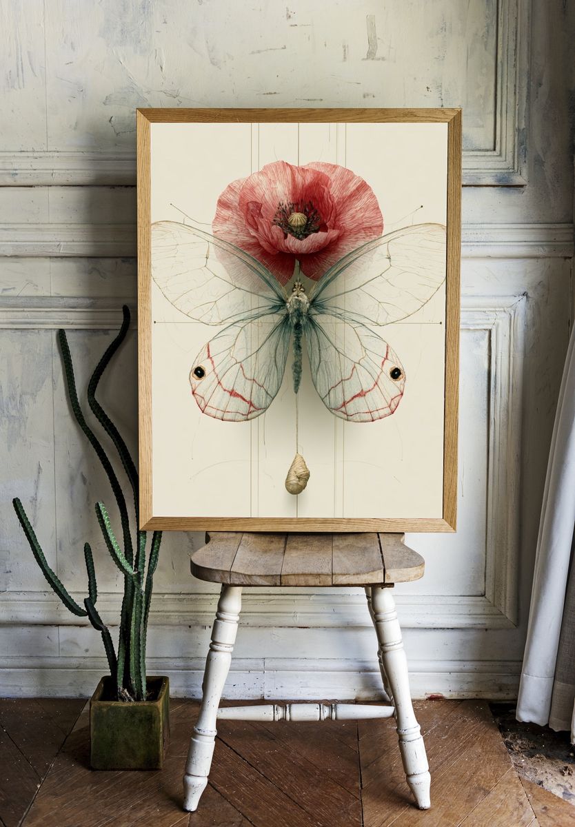 Butterfly and Poppy Botanical Print. — room view 1
