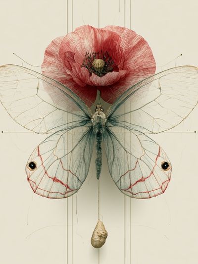 Butterfly and Poppy Botanical Print. poster print