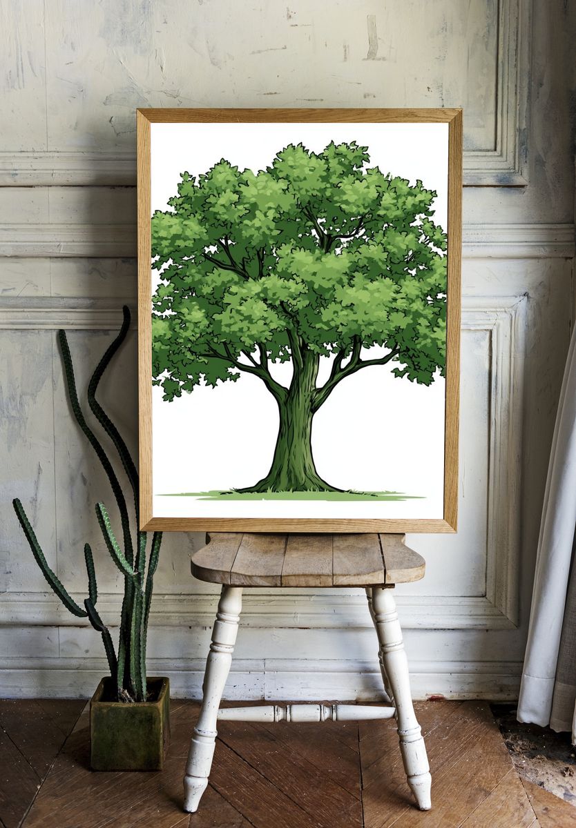 Lush Green Tree Illustration Poster. — room view 1