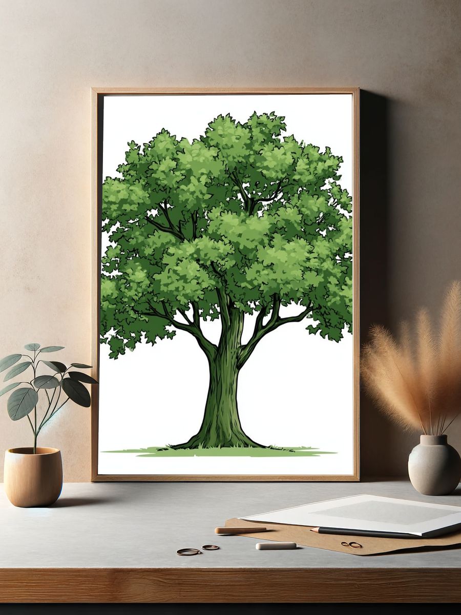 Lush Green Tree Illustration Poster. — room view 2