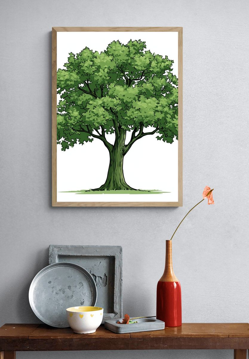 Lush Green Tree Illustration Poster. — room view 3