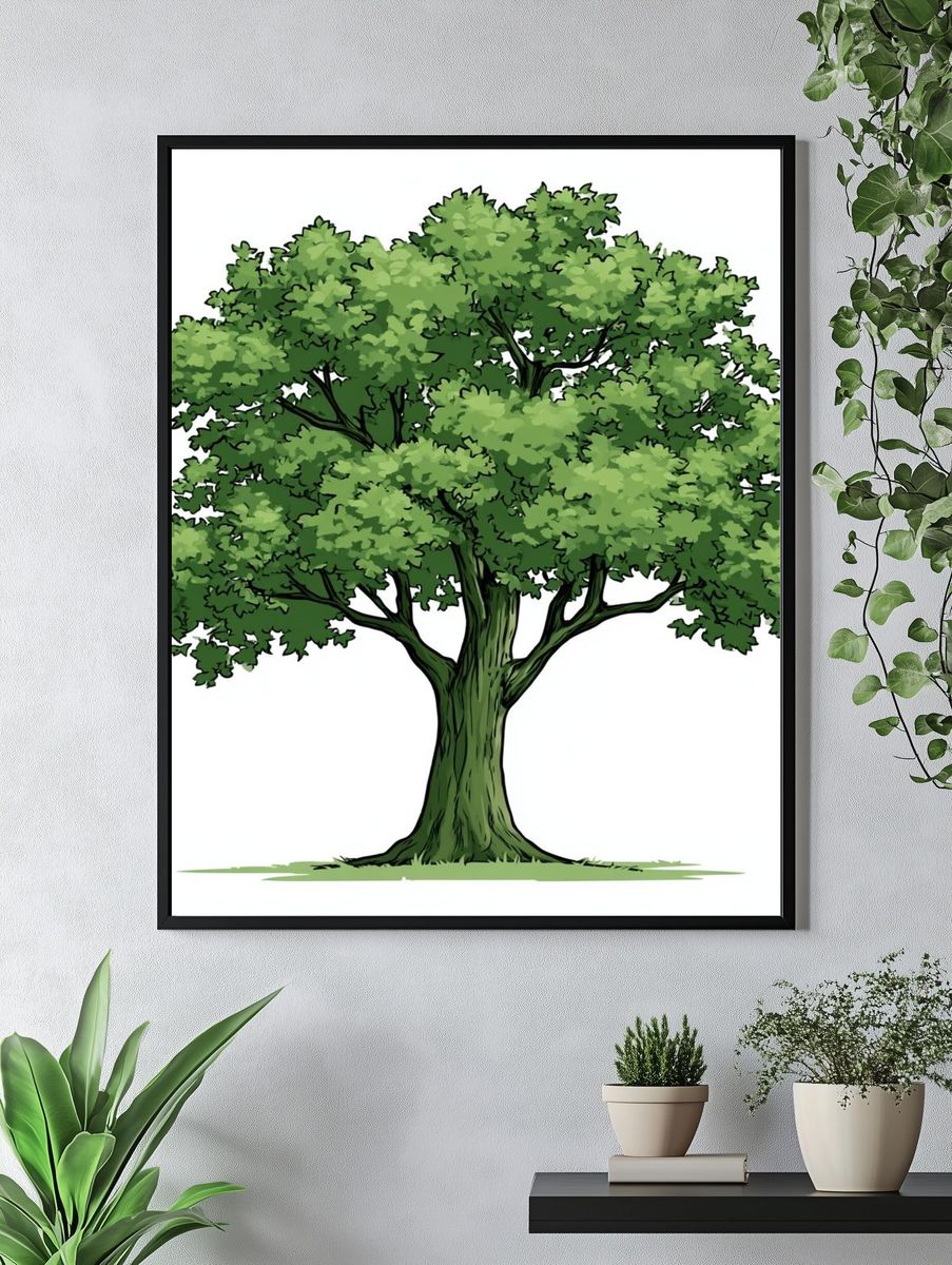 Lush Green Tree Illustration Poster. — room view 4
