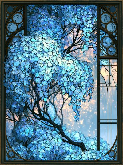Blue Blossom Tree Stained Glass Poster.