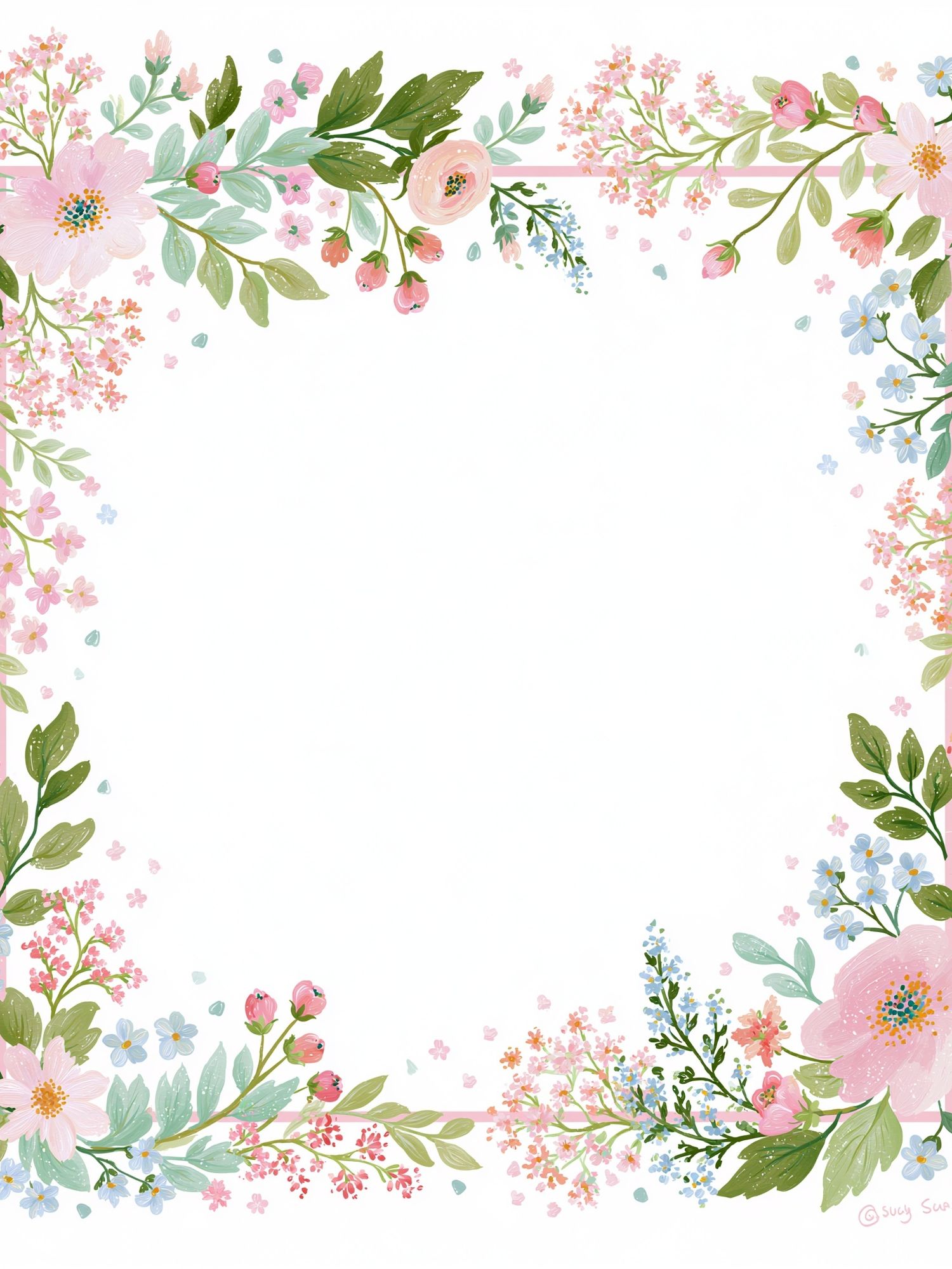 Pastel Floral Border Botanical Print. poster detail