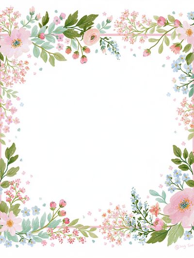 Pastel Floral Border Botanical Print. poster