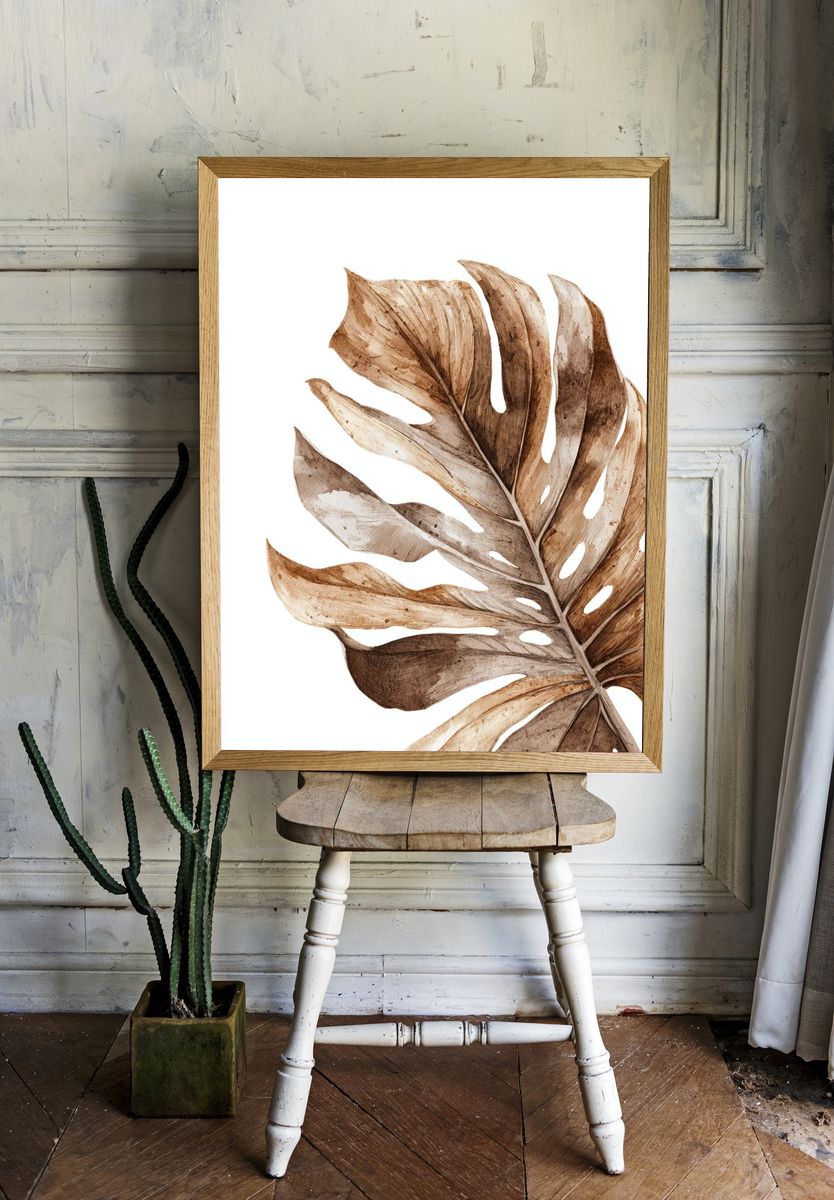 Monstera Leaf Watercolor Print. — room view 1