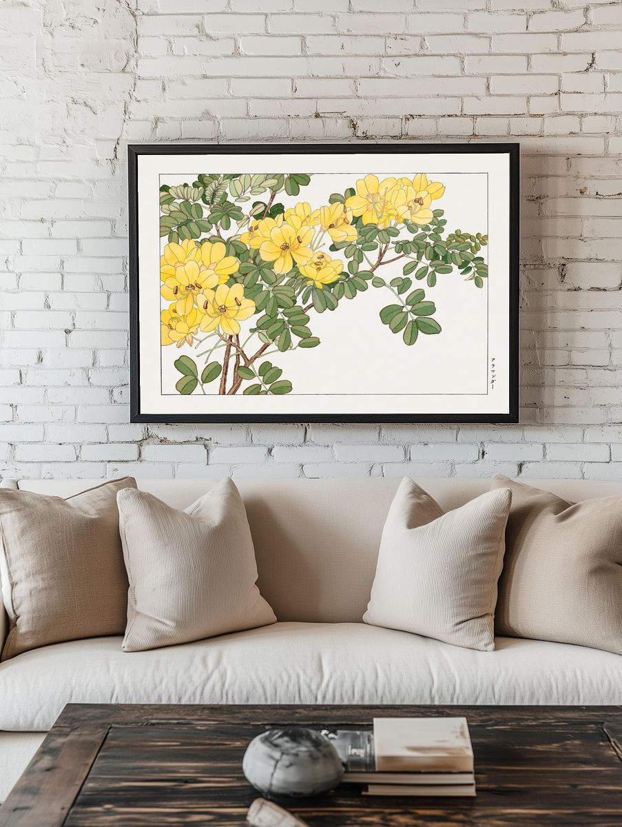 Allamanda flower, Japanese woodblock art. — room view 1