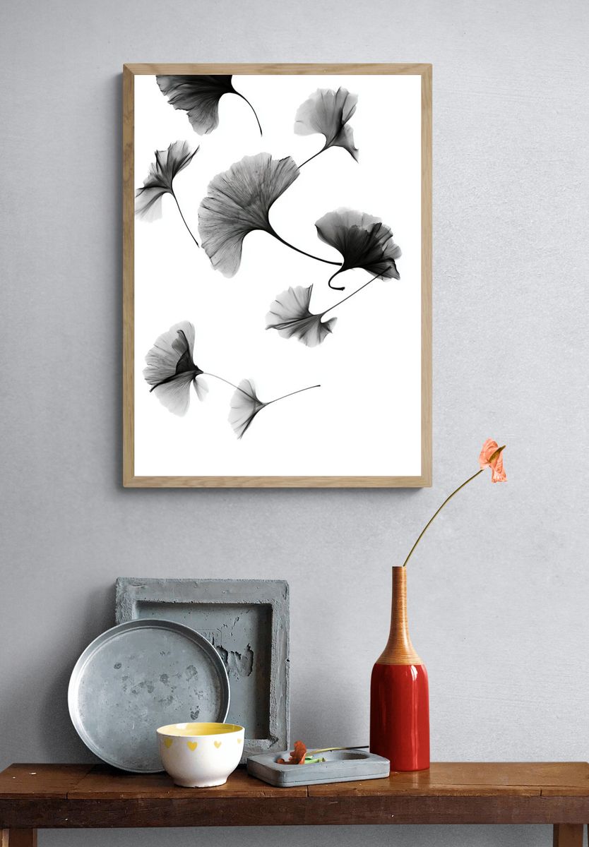 Ginkgo Leaves Black-White Print. — room view 3