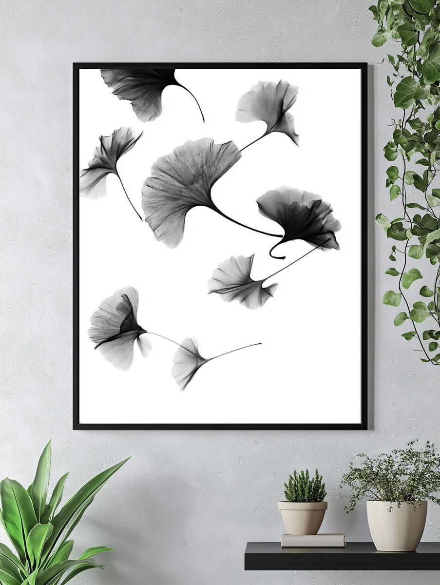 Ginkgo Leaves Black-White Print. — room view 4