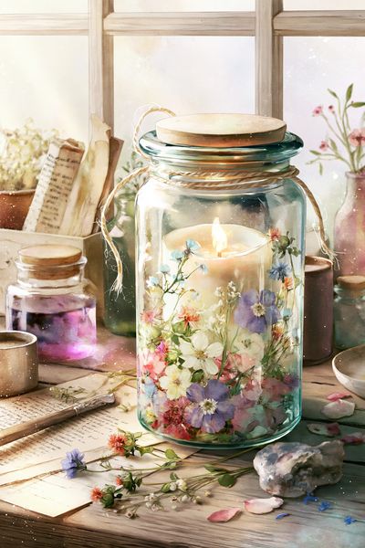Floral Candle Jar Watercolor Poster.