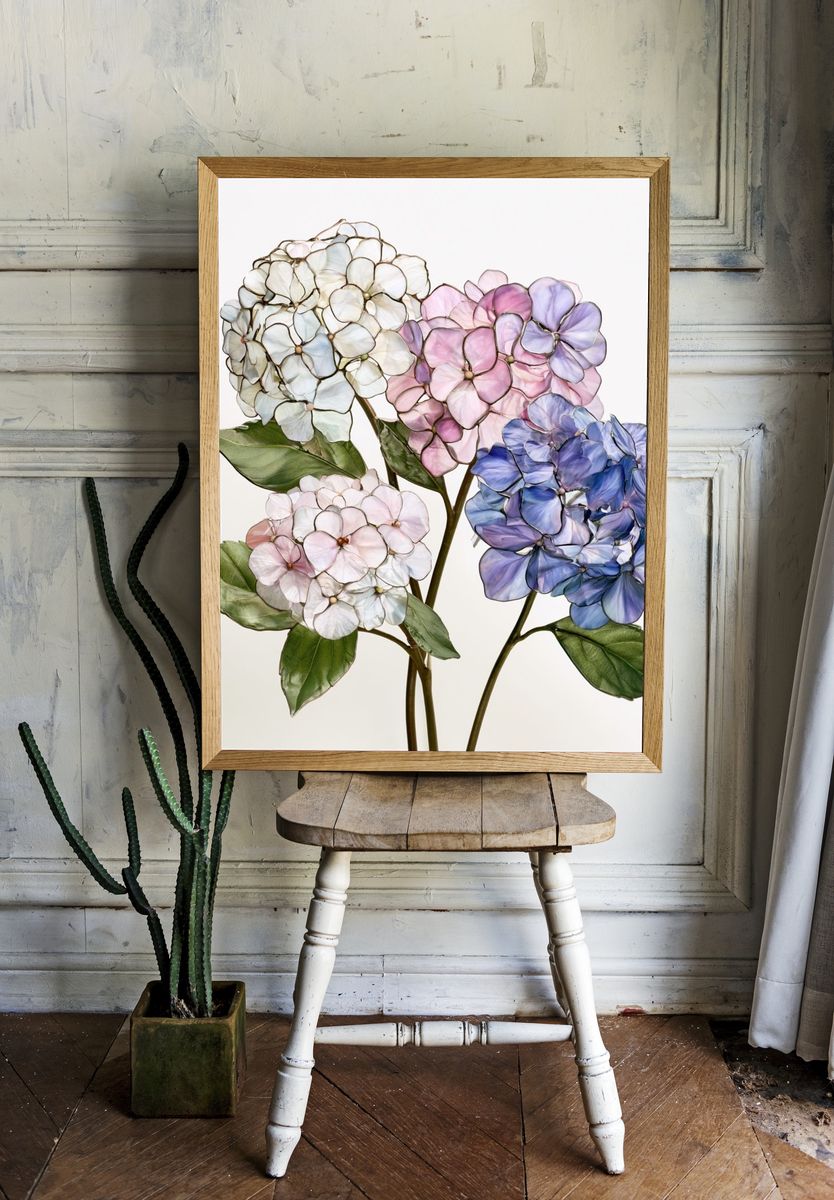 Hydrangea Blooms Botanical Print. — room view 1