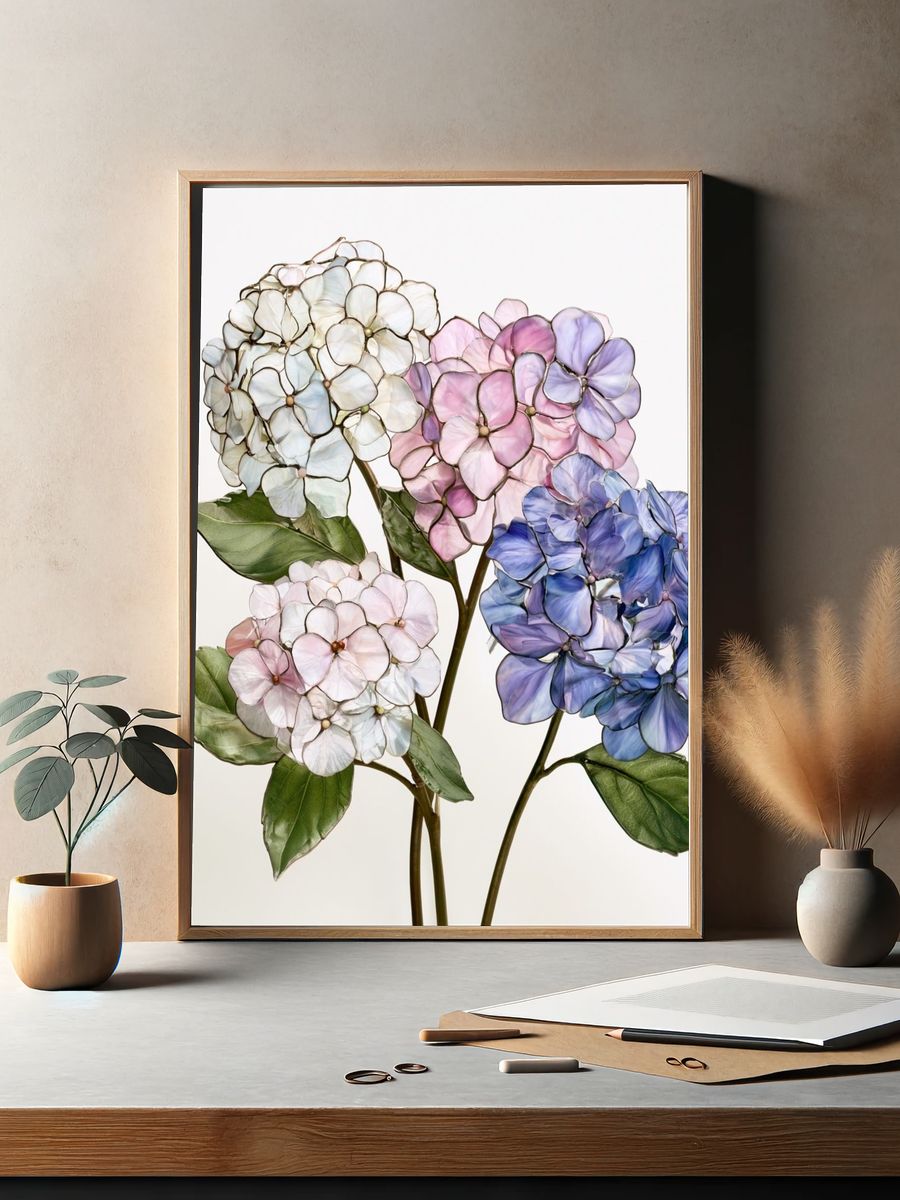 Hydrangea Blooms Botanical Print. — room view 2