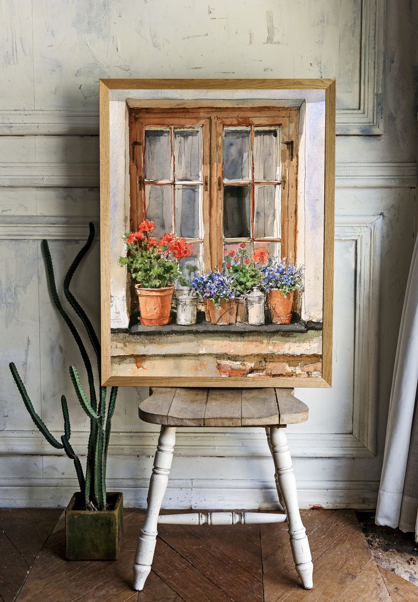 Flower Window Watercolor Print. — room view 1
