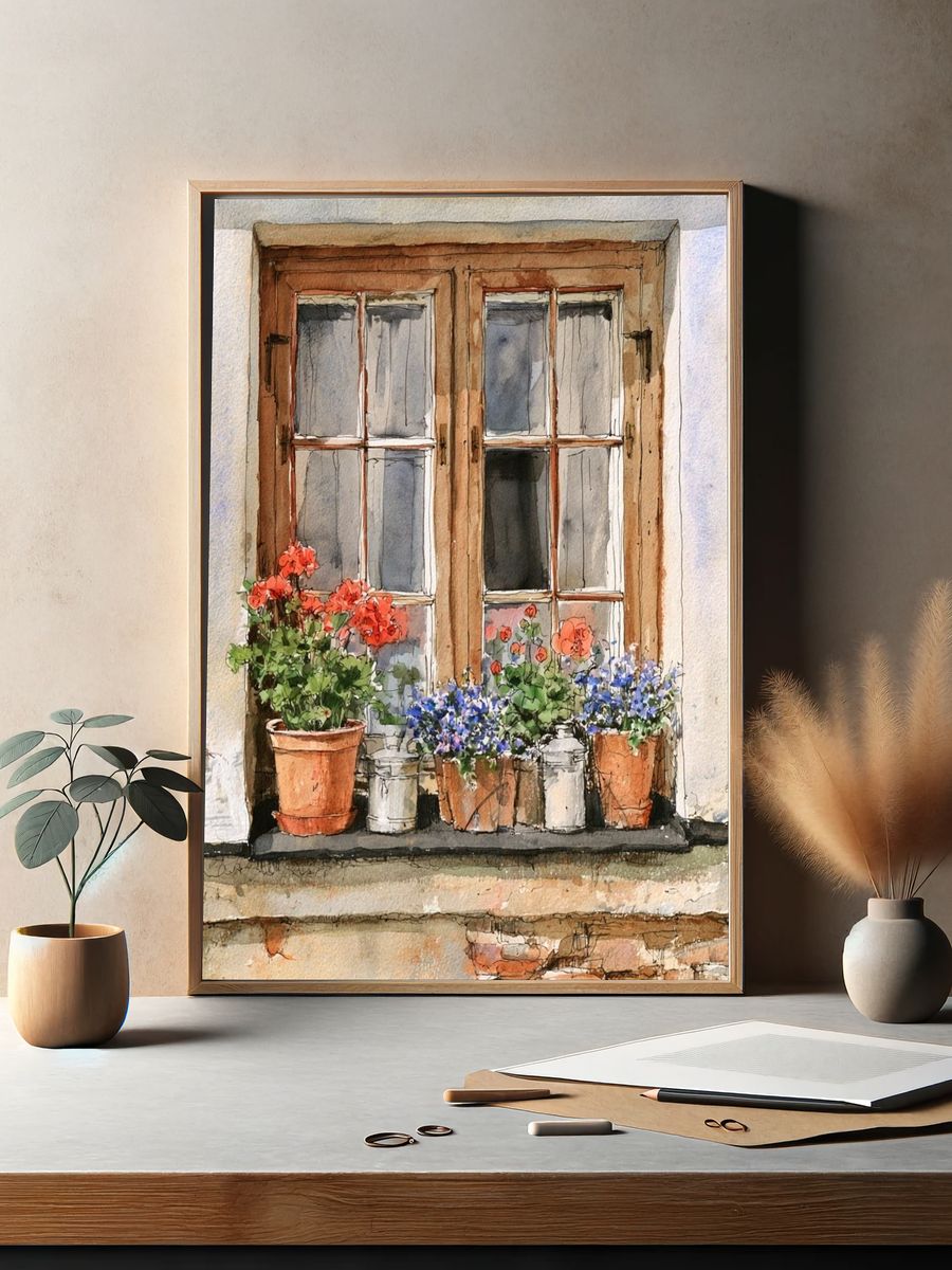 Flower Window Watercolor Print. — room view 2
