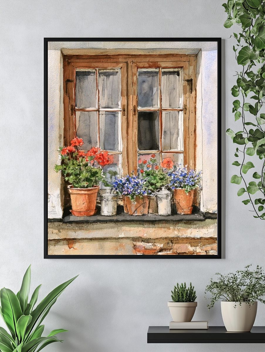 Flower Window Watercolor Print. — room view 4