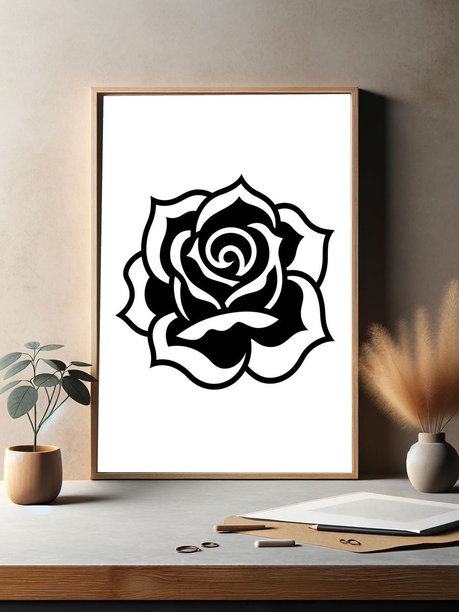 Black Rose Line Art Poster. — room view 2