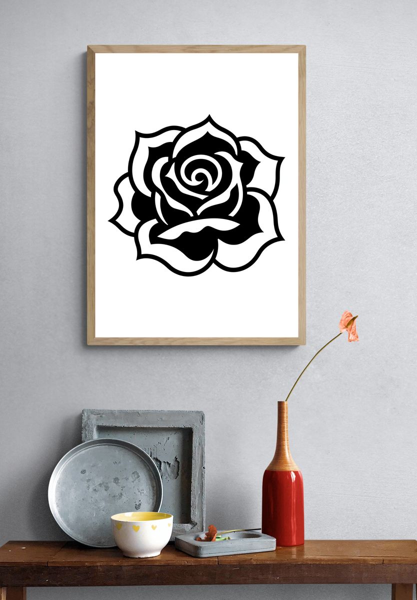 Black Rose Line Art Poster. — room view 3