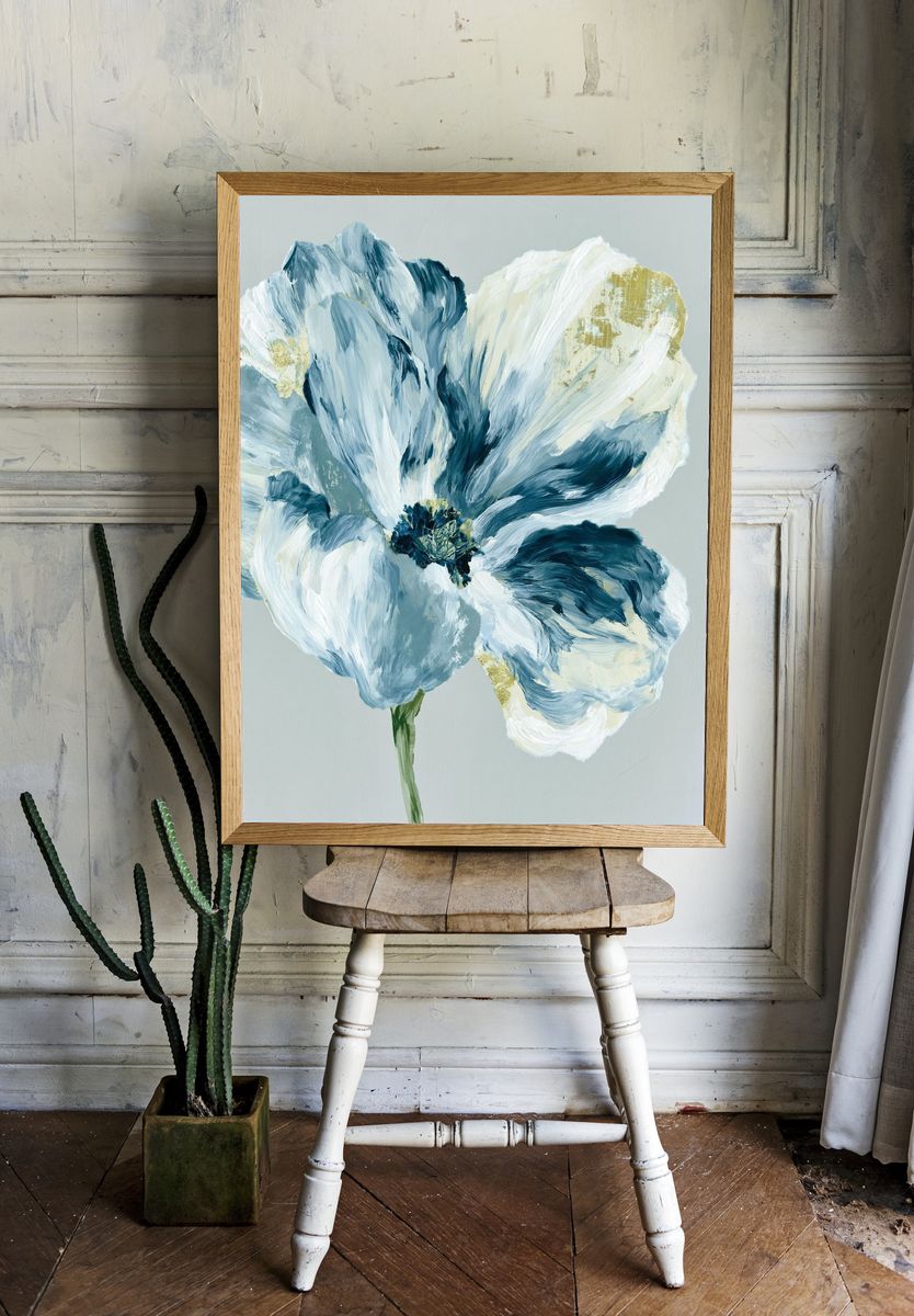 Blue Floral Watercolor Print. — room view 1