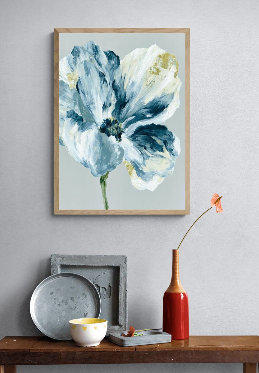 Blue Floral Watercolor Print. — room view 3