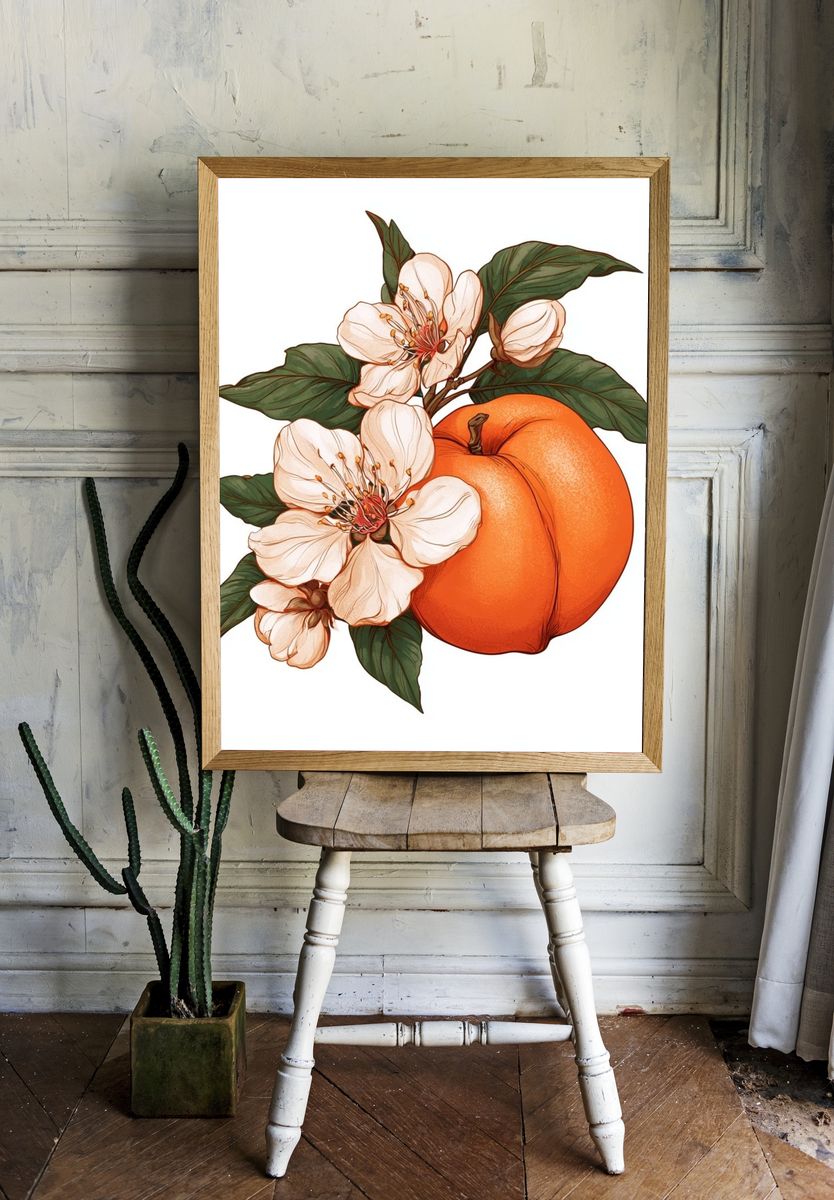 Peach Blossom Botanical Poster. — room view 1