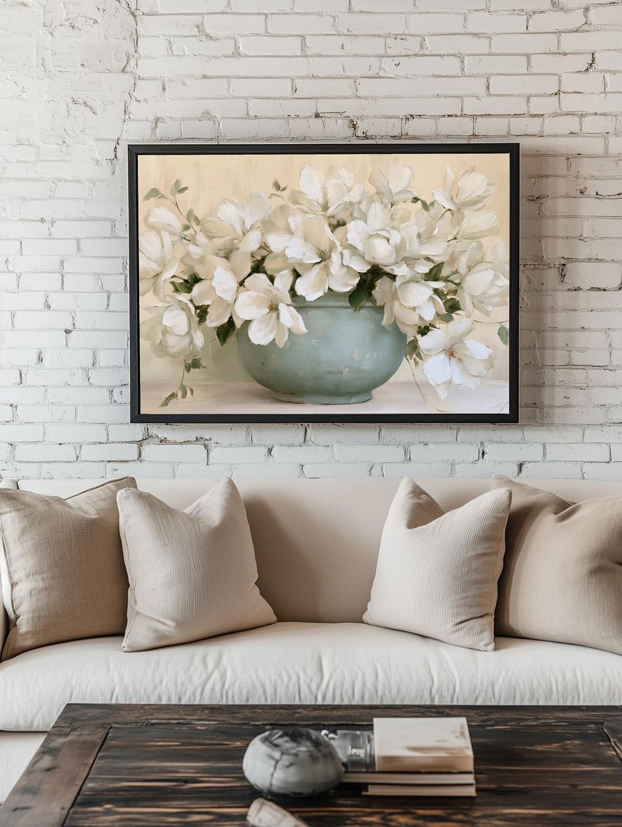 White Magnolia Vase — Fine-Art Print. — room view 1