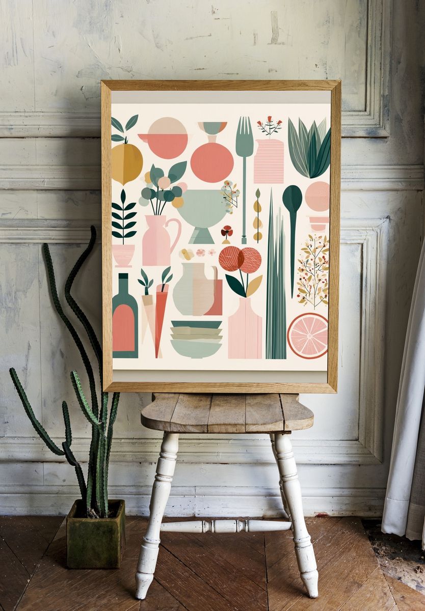 Botanical Still Life Mid-Century Poster. — room view 1