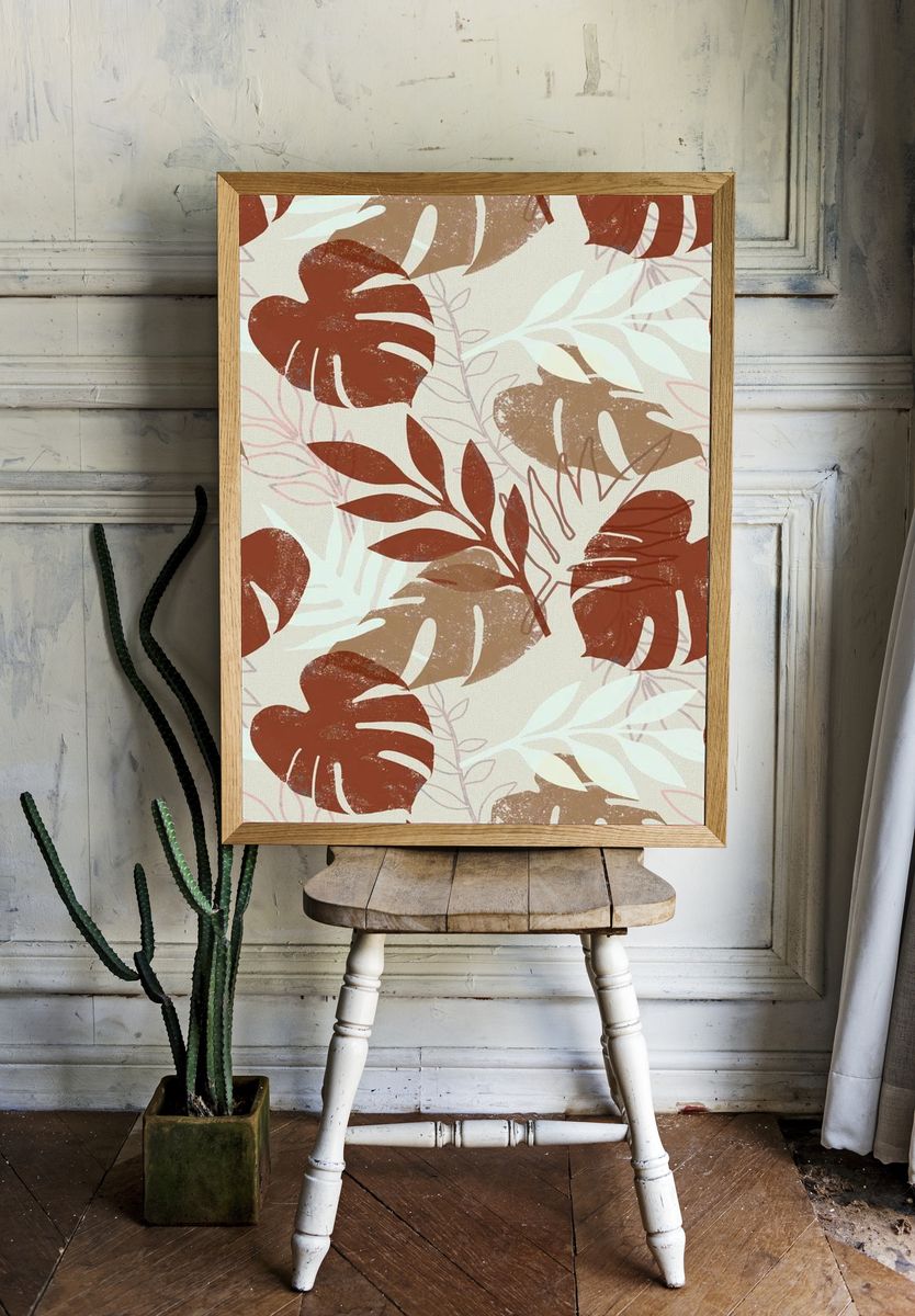Earthy tropical pattern iPhone wallpaper room preview