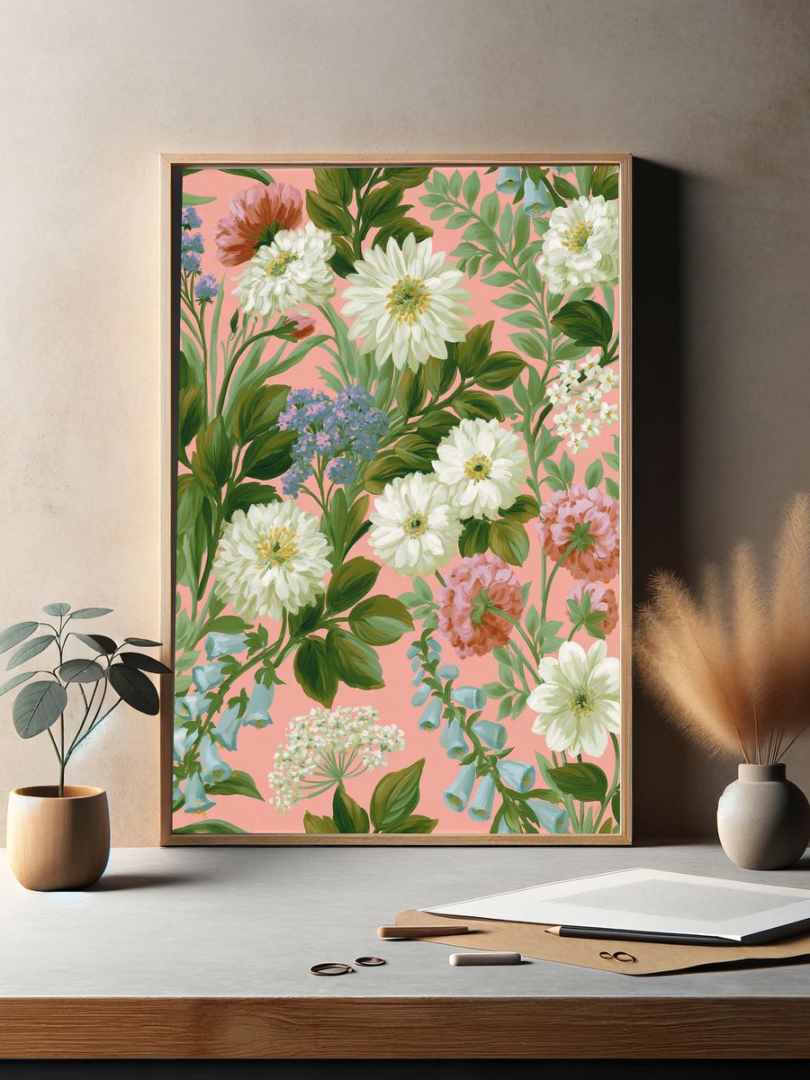Pastel Floral Garden Illustration Poster. — room view 2