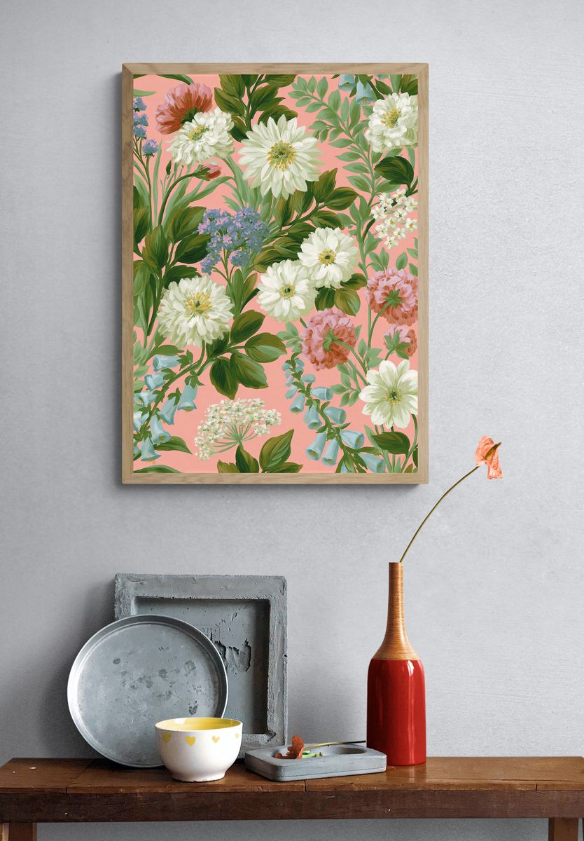 Pastel Floral Garden Illustration Poster. — room view 3