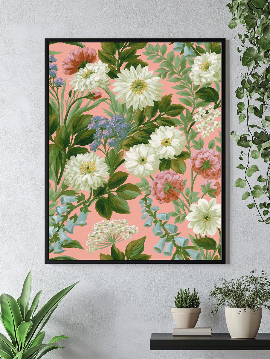 Pastel Floral Garden Illustration Poster. — room view 4