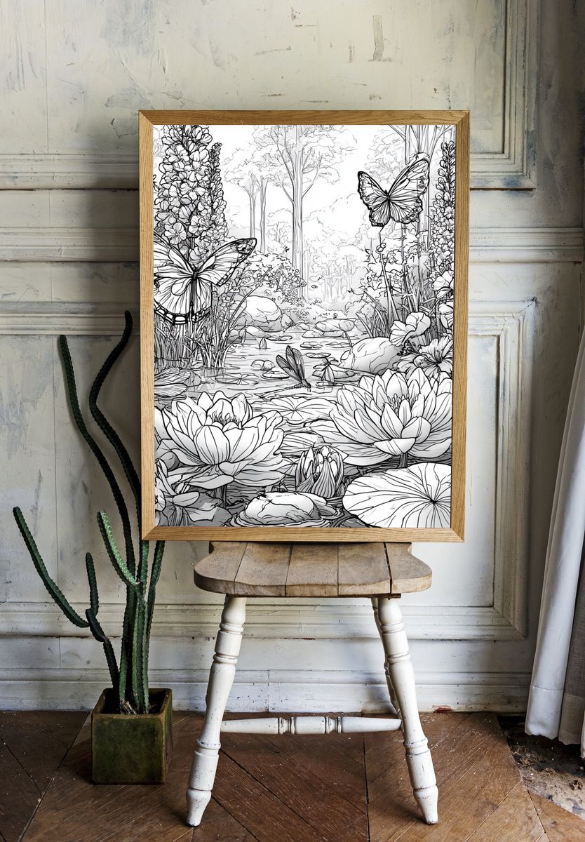 Butterfly Garden Line Art Poster. — room view 1