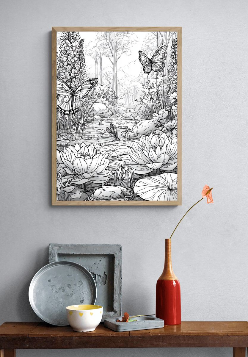 Butterfly Garden Line Art Poster. — room view 3