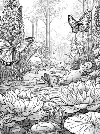 Butterfly Garden Line Art Poster. poster