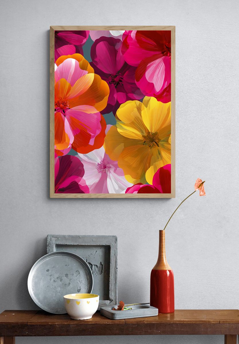 Vibrant Floral Abstract Poster. — room view 3