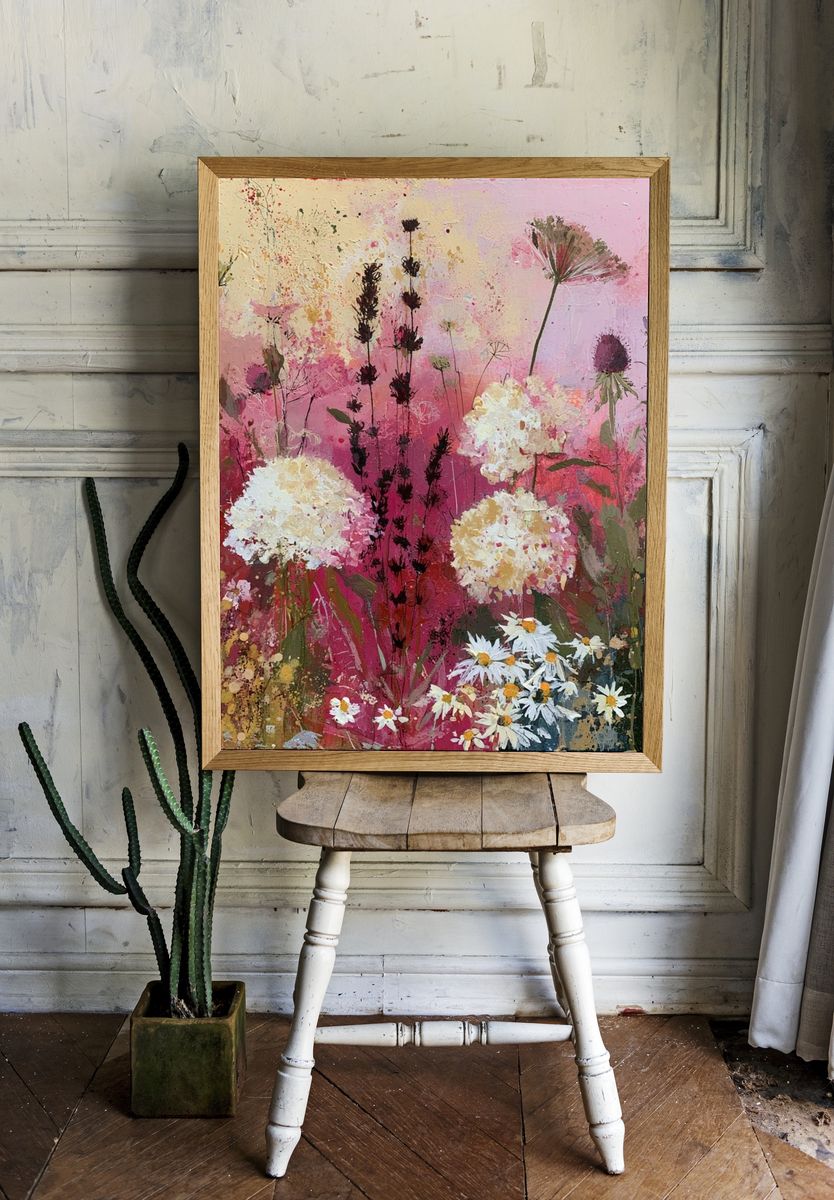 Wildflower Meadow Illustration Poster. — room view 1