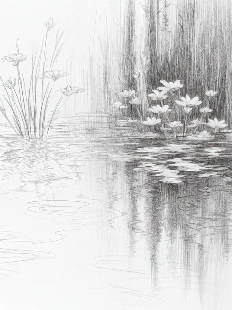 Lotus Pond Sketch Print. poster — botanical art